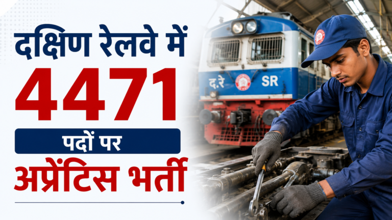 दक्षिण रेलवे में 4471 पदों के लिए नोटिफिकेशन, मेरिट के आधार पर चयन Southern Railway Apprentice Recruitment 2026 1 दक्षिण रेलवे में 4471 पदों के लिए नोटिफिकेशन, मेरिट के आधार पर चयन Southern Railway Apprentice Recruitment 2026